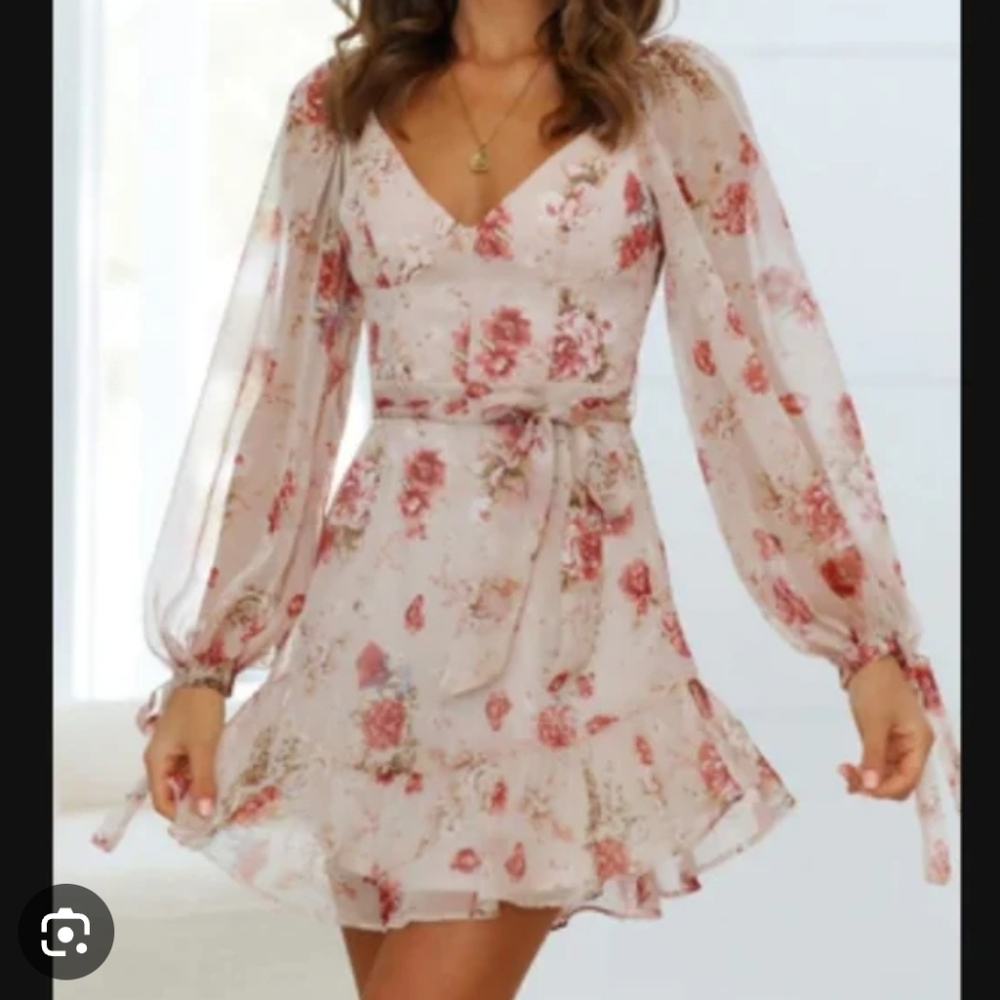Lena Floral Mini  Cottage Core Babydoll Long Sleeve Dress Size Small{Bx3}